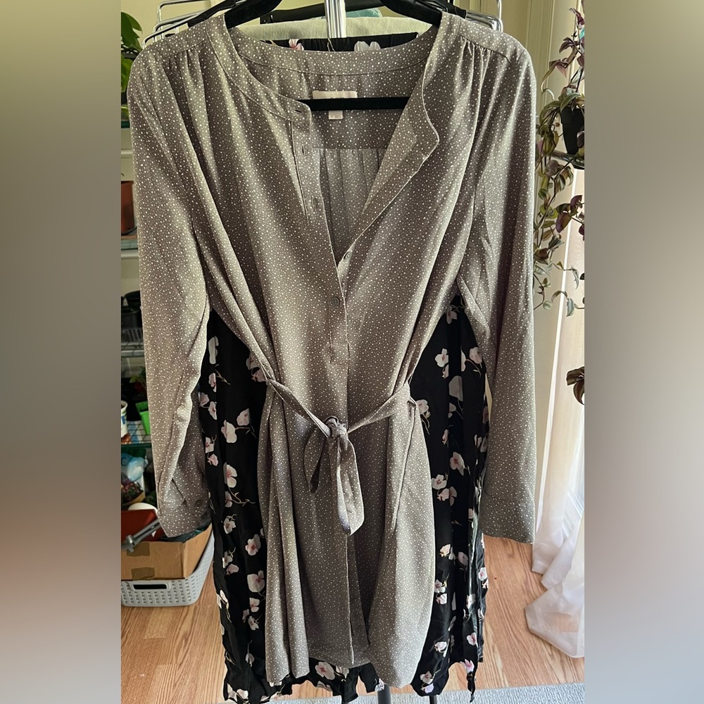 Tan LOFT Long sleeve belted dress